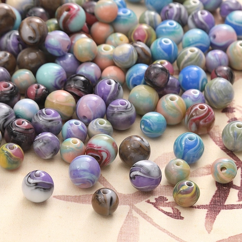 Perles Rondes en Résine de Marbre Rétro pour la Fabrication de Bijoux DIY Style Peinture à l'Huile pour Collier