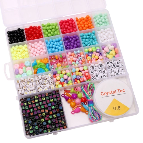 Kit Perles Création Bijoux DIY Pour Bracelets Collier Acrylique Lettre Sourire Cœur Perles Rocaille Fil Élastique Accessoires