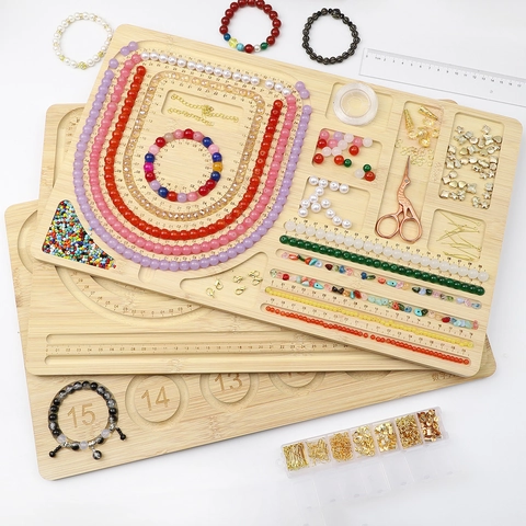 Natural Bamboo Wood Jewelry Design Board Bead Layout Tray For Bracelet Necklace Measuring DIY Making Tools Professional Jewelry Making Supplies