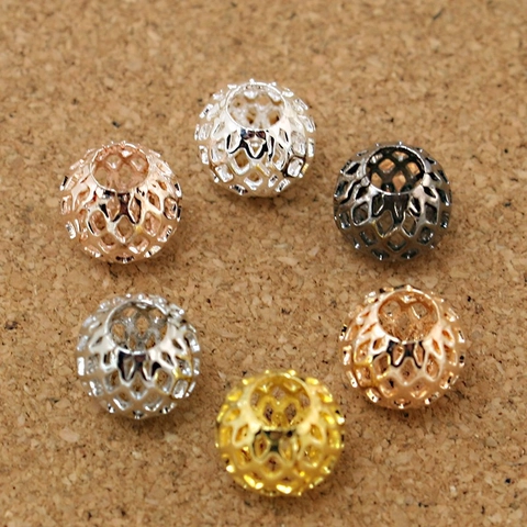 Cuentas de Bola de Malla de Aleación Huecas Galvanizadas Redondas Cuentas Espaciadoras Para DIY Joyería Pulsera Collar Componentes