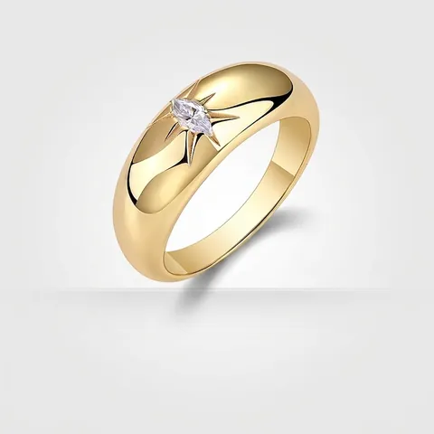 925 Sterling Silver Gold Plated Marquise Cut Moissanite Ring With Starburst Star Engraving Chic Dome Band Jewelry For Women