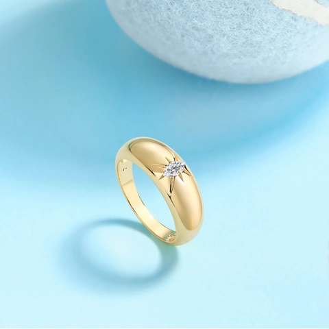 925 Sterling Silver Gold Plated Marquise Cut Moissanite Ring With Starburst Star Engraving Chic Dome Band Jewelry For Women