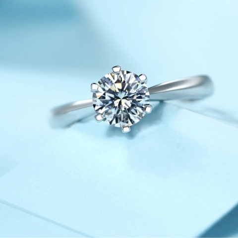 925 Sterling Silver Moissanite Adjustable Ring For Women Minimalist Six-Prong Round Cut Open Ring Engagement Wedding Jewelry