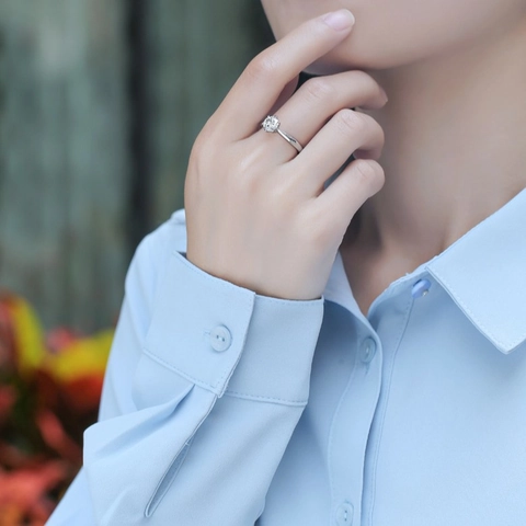 925 Sterling Silver Moissanite Adjustable Ring For Women Minimalist Six-Prong Round Cut Open Ring Engagement Wedding Jewelry
