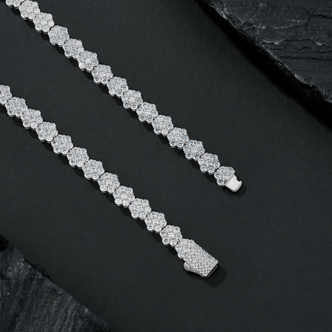 Collier de Tennis en Argent Sterling 925 avec Moissanite pour Femmes Hommes Chaîne Hip Hop Fleur avec Certificat GRA Bijou de Luxe Cadeau