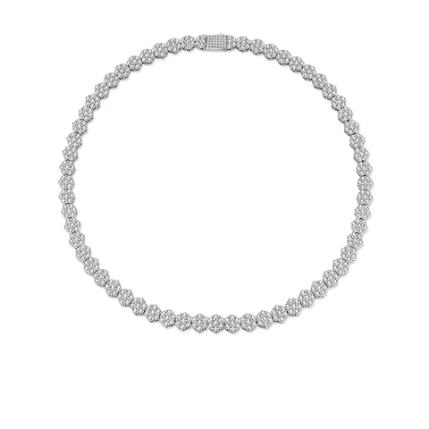 Collier de Tennis en Argent Sterling 925 avec Moissanite pour Femmes Hommes Chaîne Hip Hop Fleur avec Certificat GRA Bijou de Luxe Cadeau
