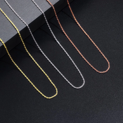 925 Sterling Silver Chain Necklace For Women Men Gold Rose Gold Plated Rope Cable Twist Chain Minimalist Jewelry Accessory
