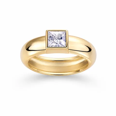 925 Sterling Silver Princess Square Cut Moissanite Ring 18K Gold Plated Brushed Minimalist Wedding Jewelry For Women