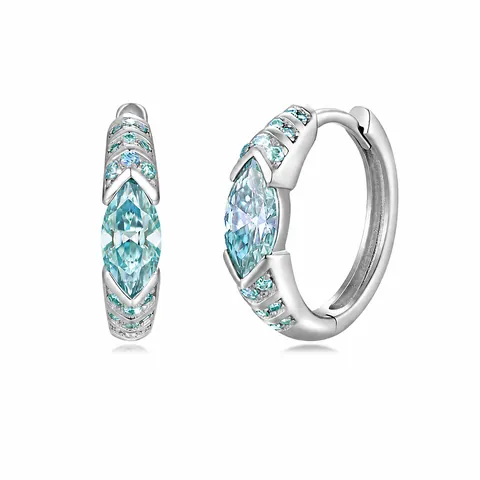 Pendientes de Aro con Moissanita Azul Claro Talla Marquesa Poste de Plata de Ley 925 Para Unisex Joyería Minimalista