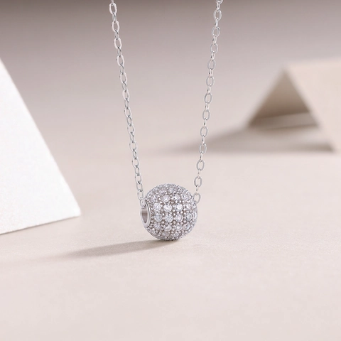 Luxury 925 Sterling Silver Moissanite Round Ball Pendant Necklace Minimalist Pave Zirconia Clavicle Chain For Women Jewelry