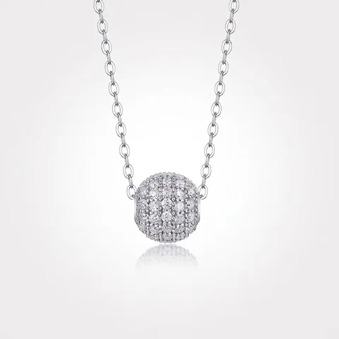 Luxury 925 Sterling Silver Moissanite Round Ball Pendant Necklace Minimalist Pave Zirconia Clavicle Chain For Women Jewelry