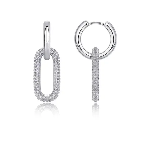 Pendientes Colgantes de Lujo de Plata de Ley S925 con Moissanita para Mujer Pendientes Geométricos de Doble Lazo Elegantes