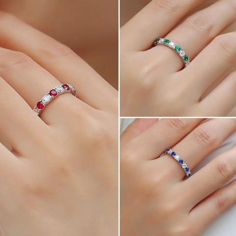 S925 Sterlingsilber Eternity Ring Minimalistisches Labor Gewachsenes Moissanit Smaragd Rubin Saphir Eingelegter Verlobungsschmuck Für Damen