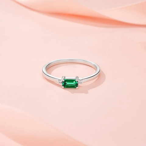 Lab-Grown Emerald Ring S925 Sterling Silver Octagonal Emerald Cut Green Gemstone Finger Ring Luxury Women Jewelry
