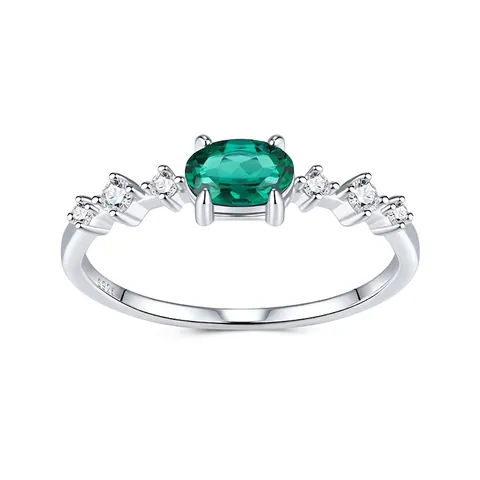 S925 Sterling Silver Oval Lab Grown Emerald Ring For Women Moissanite Inlaid Wedding Anniversary Fashion Jewelry Finger Ring