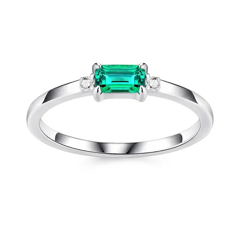 Lab-Grown Emerald Ring S925 Sterling Silver Octagonal Emerald Cut Green Gemstone Finger Ring Luxury Women Jewelry