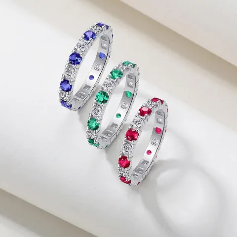 S925 Sterlingsilber Eternity Ring Minimalistisches Labor Gewachsenes Moissanit Smaragd Rubin Saphir Eingelegter Verlobungsschmuck Für Damen