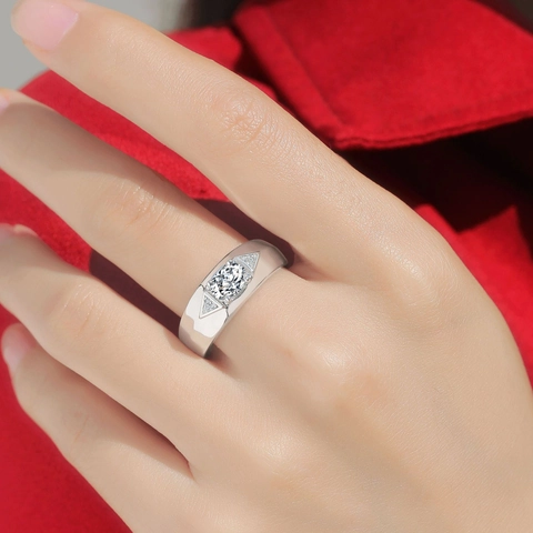 925 Sterling Zilver Moissaniet Ring Voor Heren Verstelbare Open Ring Ovaal Rond Glinsterende Steen Bruiloft Zakelijke Sieraden