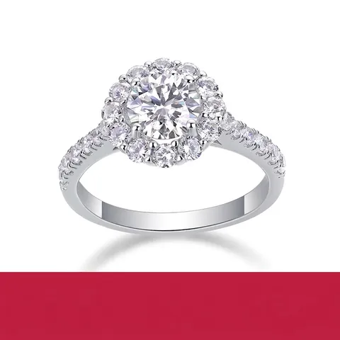 Anillo Halo de Plata de Ley 925 Talla Redonda Moissanita Diamante de Cultivo Color D 3EX Anillo de Compromiso para Mujer Joyería de Lujo