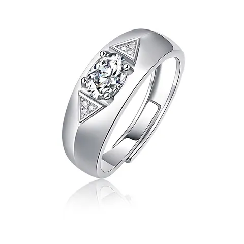 925 Sterling Zilver Moissaniet Ring Voor Heren Verstelbare Open Ring Ovaal Rond Glinsterende Steen Bruiloft Zakelijke Sieraden