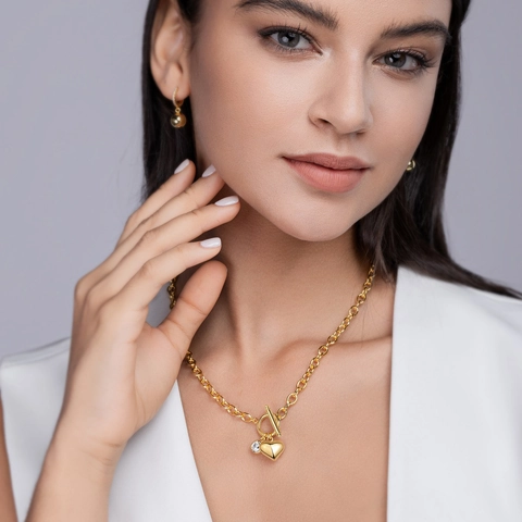 925 Sterling Silver Moissanite Necklace For Women D Color VVS Heart Round Pendant Toggle Clasp Gold Plated Clavicle Chain GRA Jewelry Gift