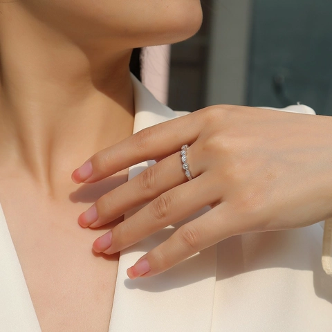 S925 Sterling Silver Moissanite Ring For Women Marquise Cut Wave Band Sparkling Inlaid Engagement Wedding Jewelry Finger Ring Gift