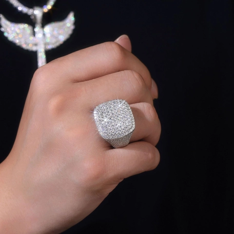 Hip Hop Heren 925 Sterling Zilver Moissaniet Ring Iced Out Pavé Ingelegd Vierkant Gezicht Punk Rock Moissaniet Band Ring Sieraden
