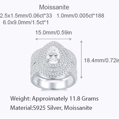 Lussuoso Set di Anelli in Moissanite Taglio a Pera Argento Sterling 925 Doppio Halo Pavé Completo Anello Matrimonio Donna Gioielli