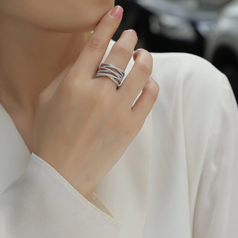 S925 Sterling Silver Multi Layer Cross Moissanite Ring For Women Pavé Inlaid Engagement Wedding Elegant Jewelry Ring