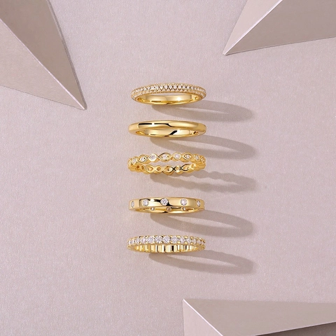 Set di Anelli Impilabili in Argento Sterling 925 con Moissanite Placcato Oro 18K Fascia Eternity Per Donna Gioielli Moda