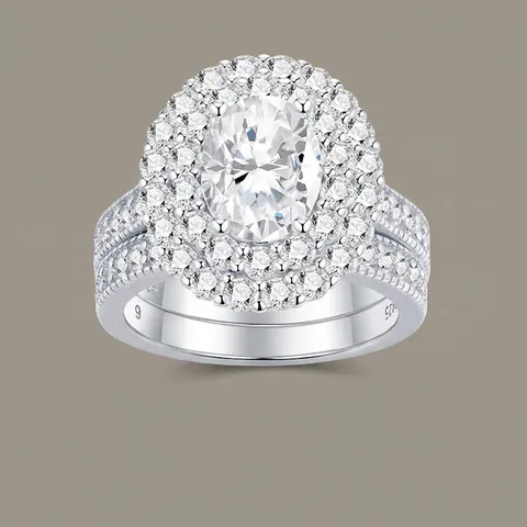 Luxe S925 Sterling Zilveren Moissanite Verlovingsring Voor Dames Ovaal Geslepen Dubbele Halo Bruidssieraden Met GRA Certificaat
