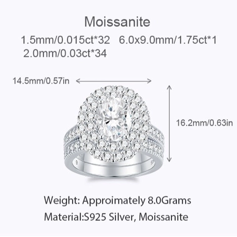 Luxe S925 Sterling Zilveren Moissanite Verlovingsring Voor Dames Ovaal Geslepen Dubbele Halo Bruidssieraden Met GRA Certificaat