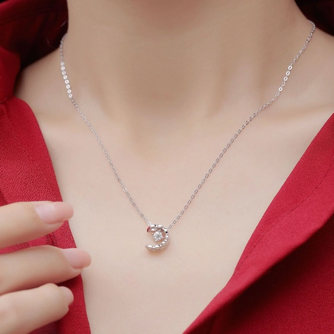 S925 Sterling Silver Moissanite Pendant Necklace For Women Elegant Quilted Pattern Moon Heart Snowflake Bowknot Clavicle Chain Jewelry