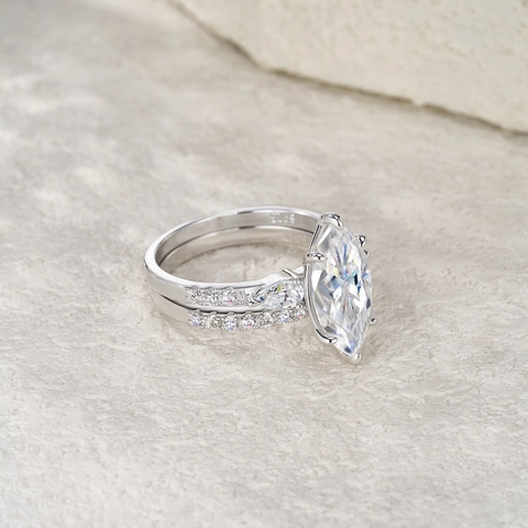 Set Di Anelli Impilabili Con Moissanite Taglio Marquise In Argento Sterling 925 Gioielli Matrimonio Fidanzamento Donna Anelli Da Sposa