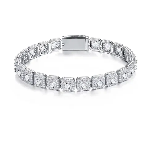 Hip Hop 925 Sterlingsilber Moissanit Tennis Armband Quadratische Pavé-Fassung Moissanit Für Herren Damen Luxus Schmuck Geschenk