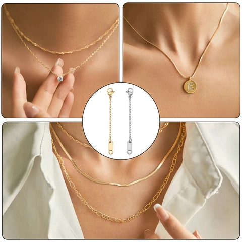 Stainless Steel Necklace Bracelet Extension Chain With Lobster Clasp Flat O-Link Extender For DIY Jewelry Making Findings