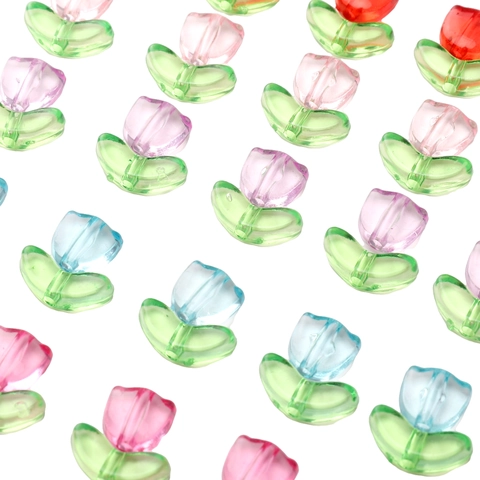 Acrylic Tulip Flower Beads Leaf Loose Spacers For DIY Jewelry Making Handmade Necklace Bracelet Supplies Flower Leaf Ornaments