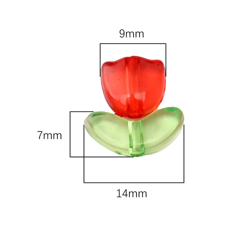 Tulip Flower Acrylic Beads With Leaf Floral Transparent Loose Beads For DIY Jewelry Making Handmade Necklace Material