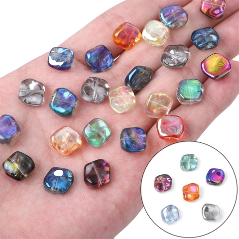 Multi-color Electroplated Rhombus Glass Beads AB Coating Rounded Square Crystal Beads For DIY Jewelry Making Accessories