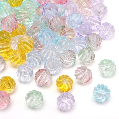 12mm Ribbed Spiral Glass Beads Colorful Transparent Round Loose Beads For DIY Jewelry Making Bracelet Necklace Findings