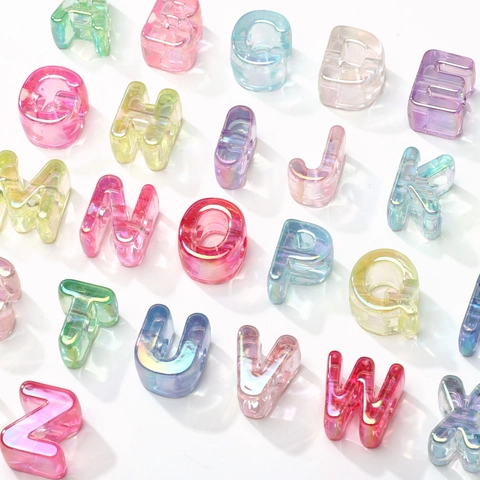 Acrylic Iridescent Alphabet Beads Large Hole Aurora Coating Colorful Letter Beads For DIY Jewelry Bracelet Accessories