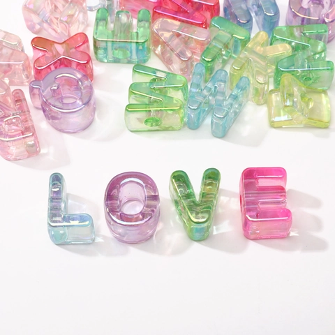 Iridescent Acrylic Alphabet Beads Large Hole Aurora Colorful Letter Beads For DIY Phone Chain Necklace Jewelry Making Accessories