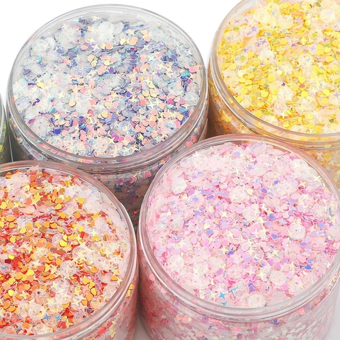 Paillettes in Plastica Olografica a Forme Miste Per Creazione Gioielli DIY Colorate Cuore Stella Tondo Goccia Materiale Fatto a Mano