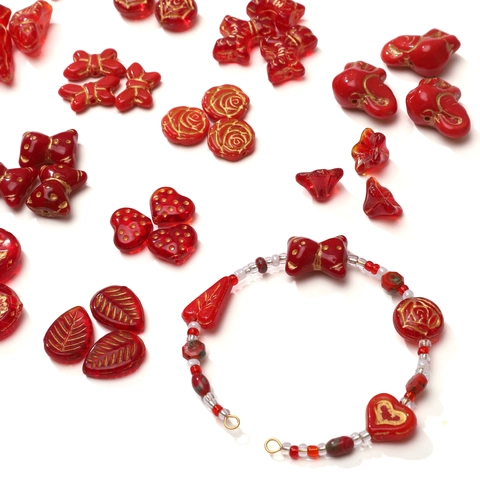Red Glazed Glass Beads With Gold Tracing Animal Plant Shape Czech Glass Beads For DIY Bracelet Necklace Jewelry Making Handmade Accessory