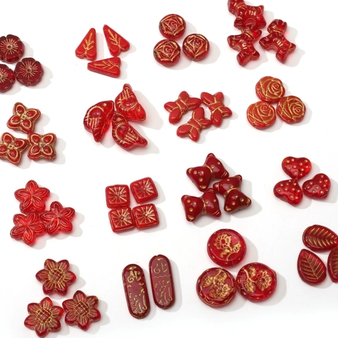 Red Glazed Glass Beads With Gold Tracing Animal Plant Shape Czech Glass Beads For DIY Bracelet Necklace Jewelry Making Handmade Accessory