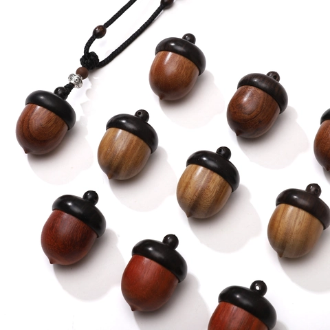 Natural Sandalwood Acorn Pendant Mini Storage Box Screw Top Handmade Wood Nut Charm For DIY Jewelry Making Accessories