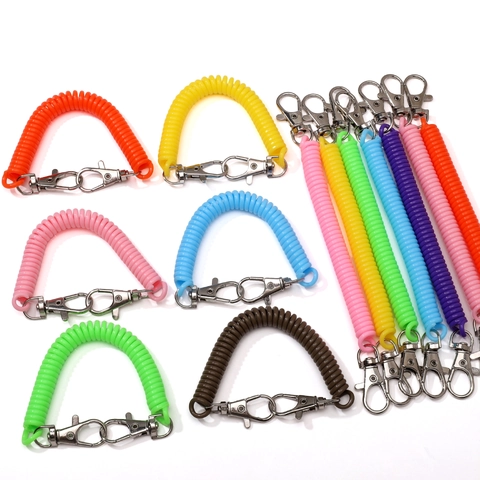Multicolor Plastic Spiral Spring Keychain Stretchable Anti-Lost Strap With Dual Alloy Lobster Clasp For Keys Phone Daily Use