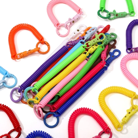 Multicolor Plastic Spiral Spring Keychain Stretchable Anti-Lost Strap With Dual Alloy Lobster Clasp For Keys Phone Daily Use