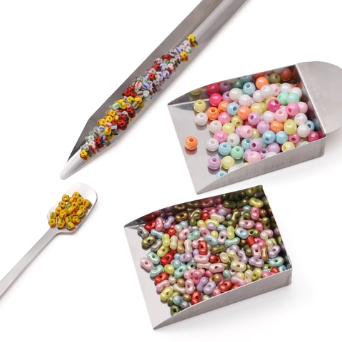 Stainless Steel DIY Bead Shovel Scoop Tools For Jewelry Making Handmade Accessories Mini Metal Storage Tray For Craft Beads