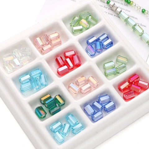 Mehrfarbige Facettierte Rechteckige Glasperlen Galvanisierte Kristall Abstandsperlen Für DIY Armband Halskette Schmuckherstellung Handgefertigtes Bastelzubehör